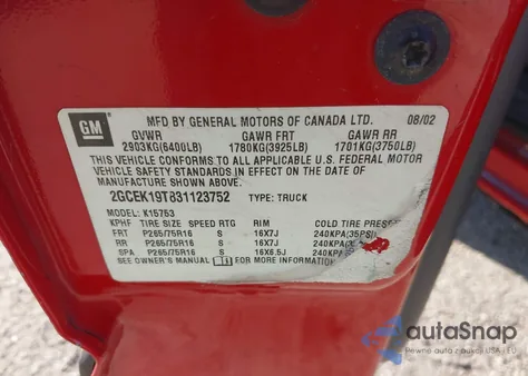 2003 Chevrolet Silverado 1500 Ls from USA, damaged, VIN 2GCEK19T831123752